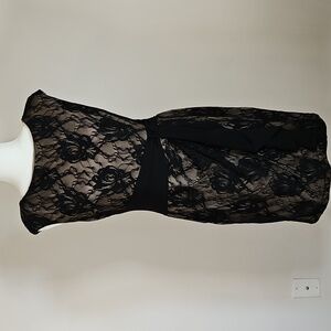 Chaps 10 Sheath Cocktail Dress  Black Lace Overlay Sash Event Romantic